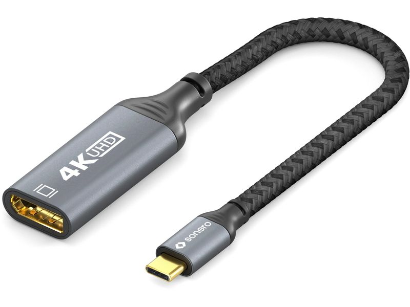 sonero Adapterkabel USB Type-C - DisplayPort USB-C auf DisplayPort Adapter - 4K60, 21.6 GBps – grau/schwarz - 0.10m