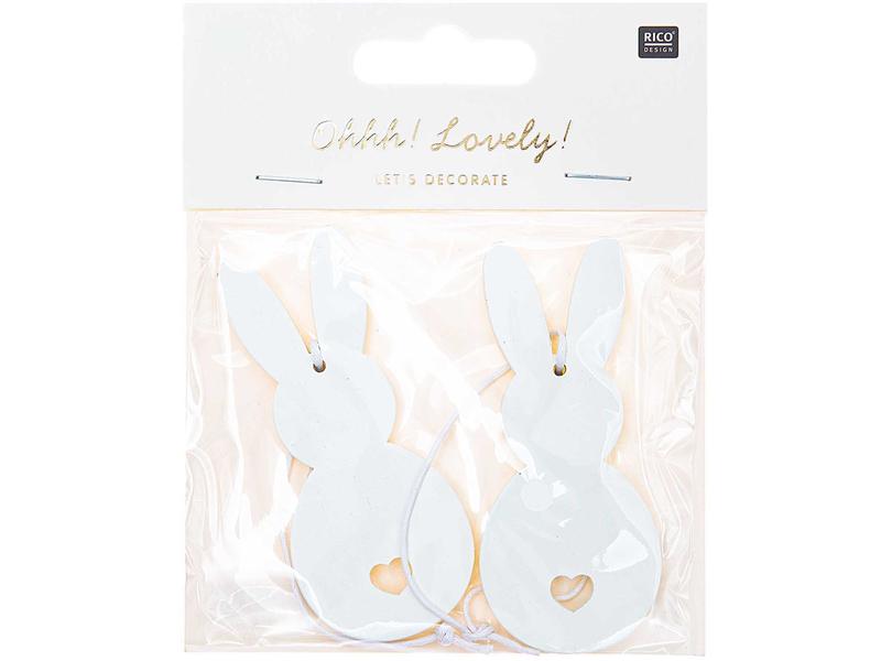Rico Design Aufhänger Hase 2 Stück, Weiss Holzanhänger von Rico Design