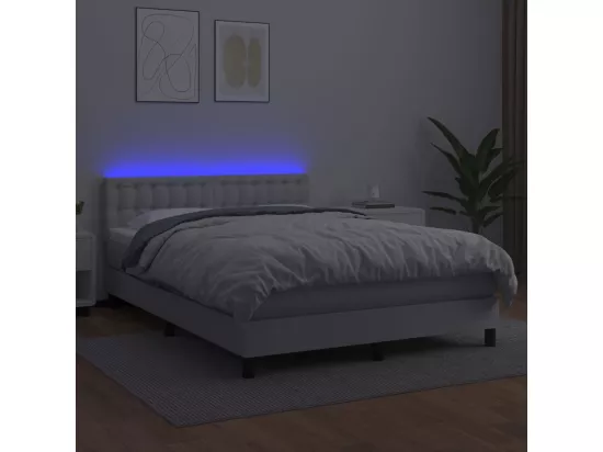 Sommier tapissier et matelas et LED Blanc 140x190 cm Similicuir