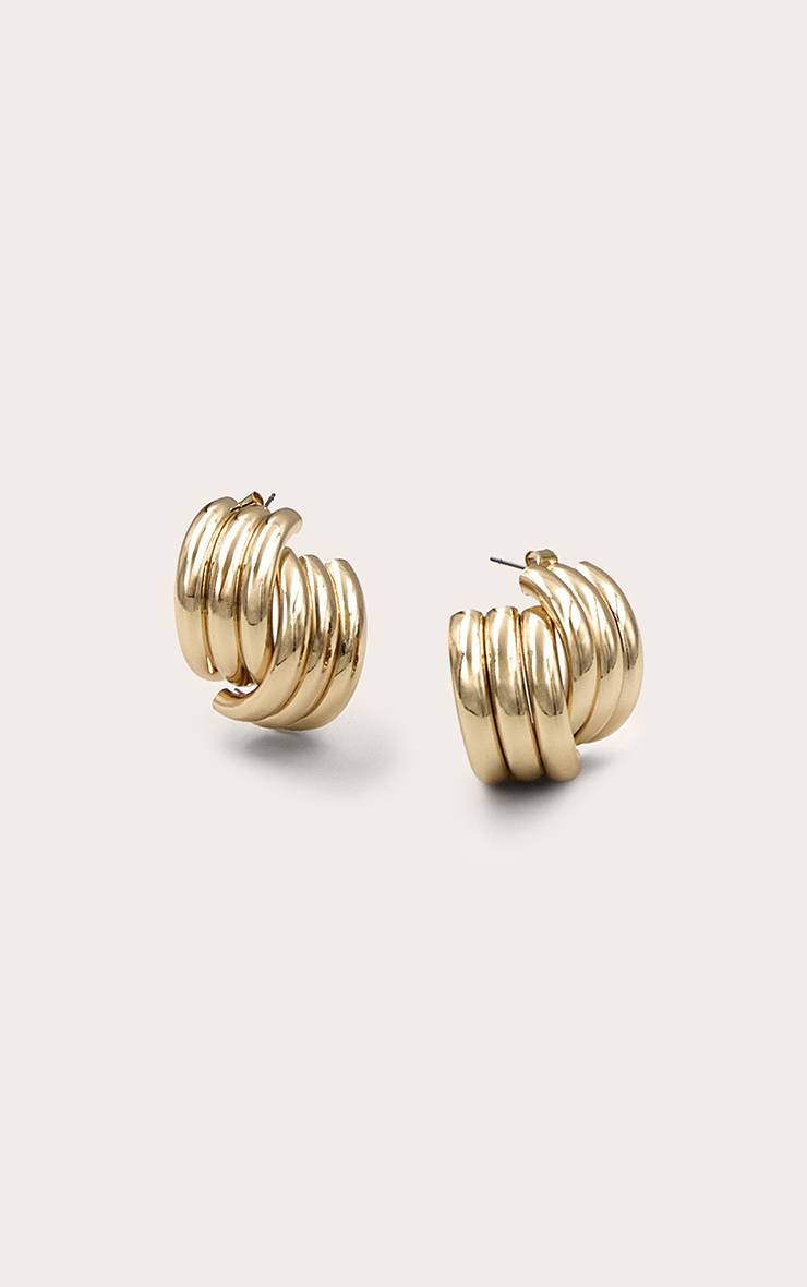 Doré Boucles D'oreilles Clous Incurvées Côtelées Effet Sculptural