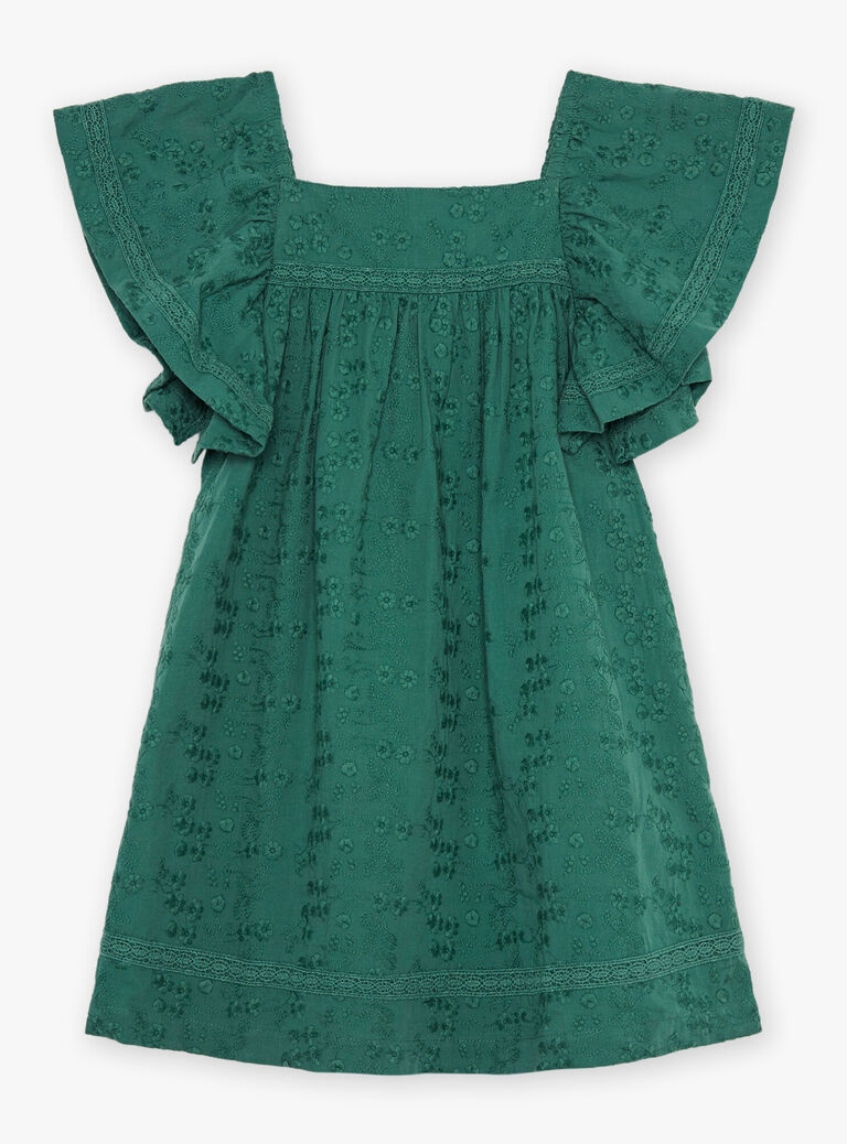 Robe vert sapin à broderies fleuries