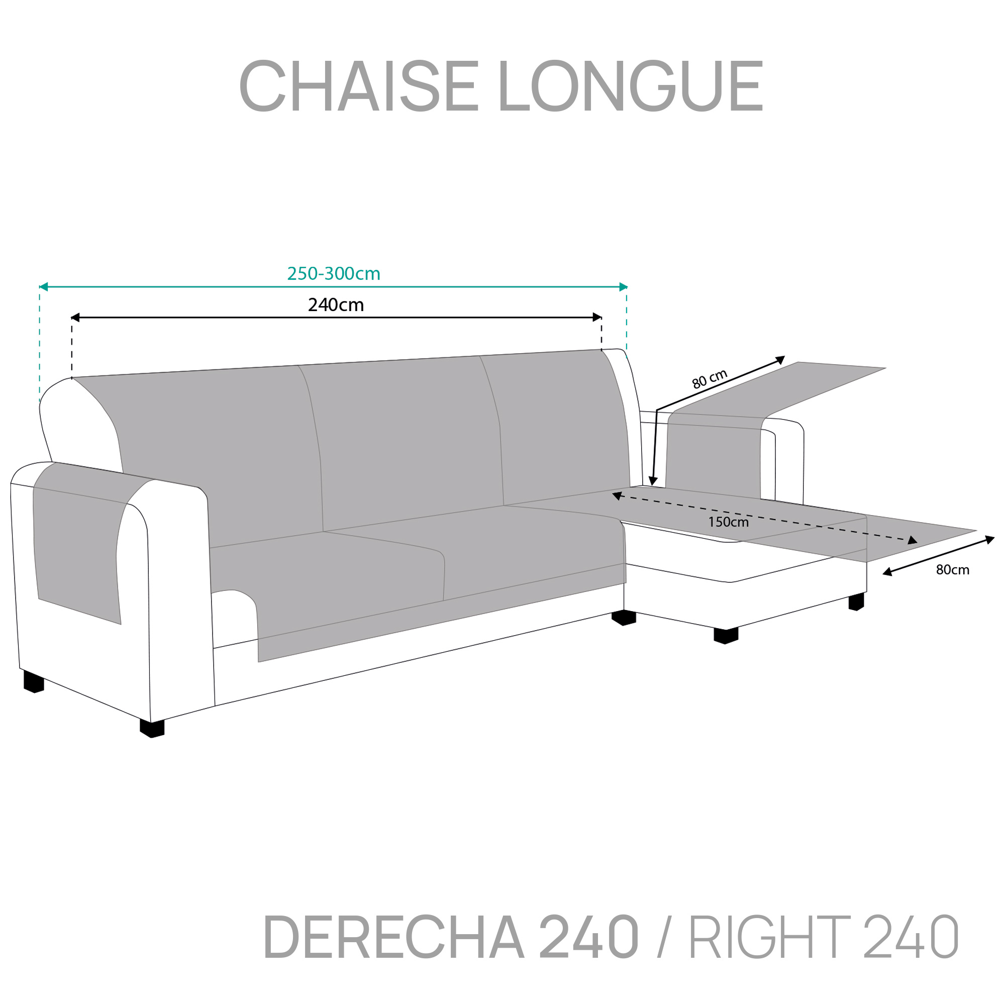 Capa protetora antimanchas para sofá com acabamento em veludo, azul, chaise longue à direita, 240 cm (250-300 cm)