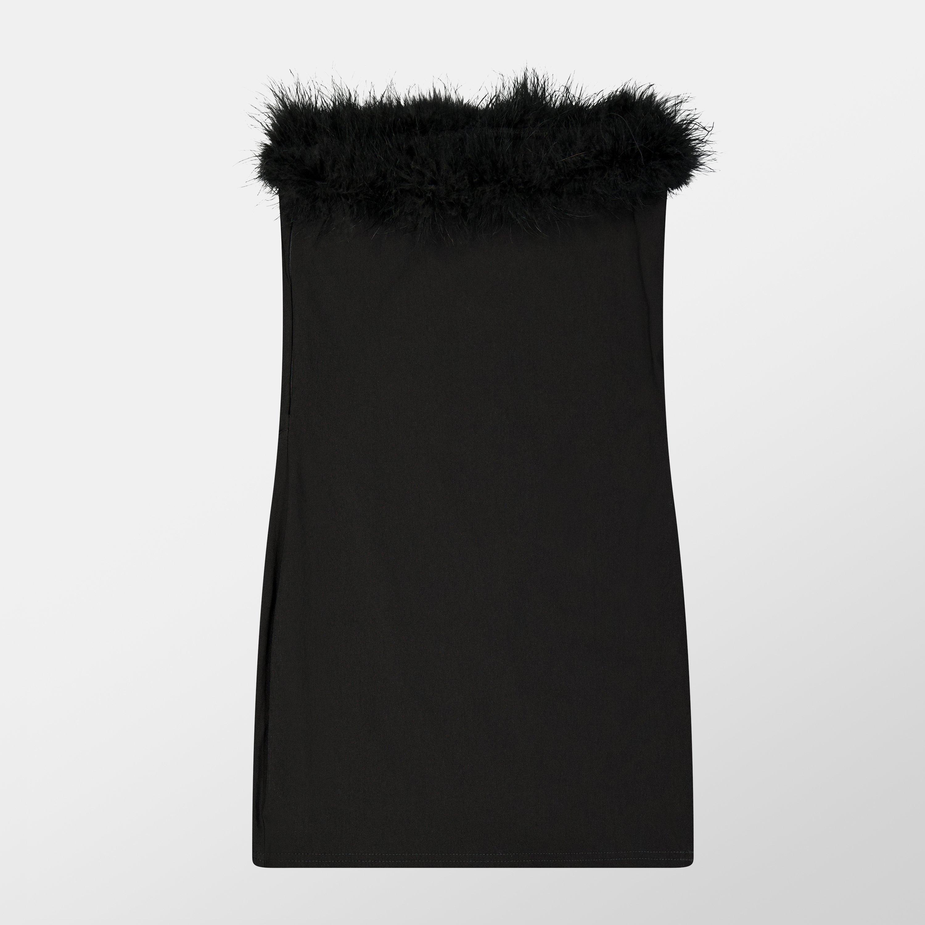 Missy Empire ME Feather Trim Strapless Mini Dress