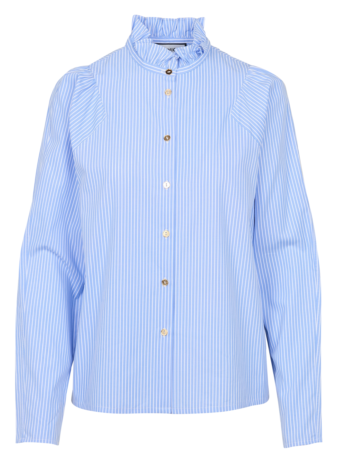 CLOTHILDE - Chemise droite col montant en coton | Bleu