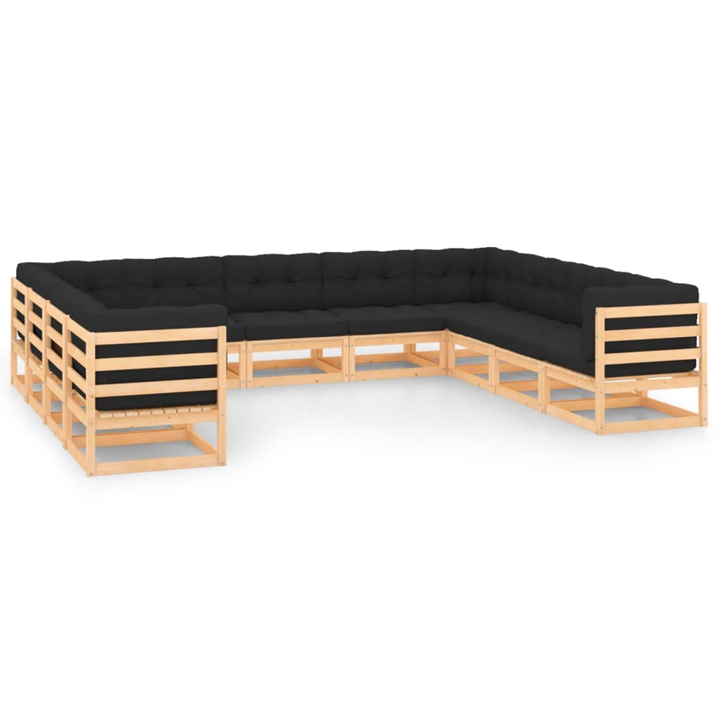 Salon de jardin meuble d'extérieur ensemble de mobilier 11 pièces avec coussins anthracite pin massif