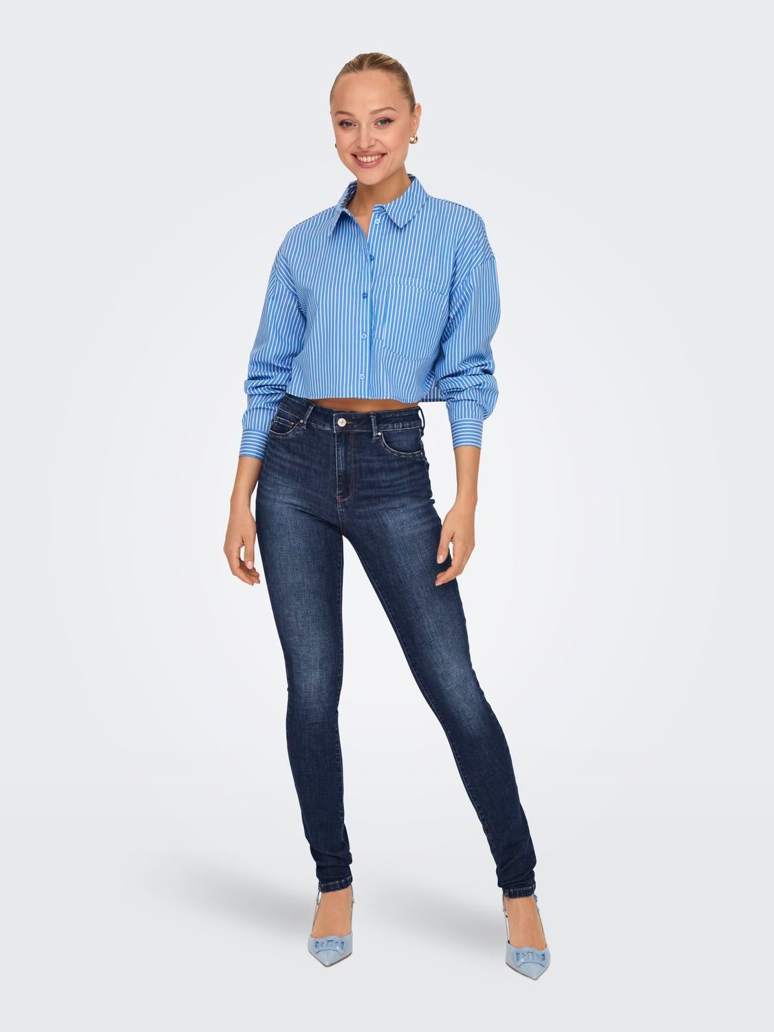 ONLROSE Hohe Taille Skinny Fit Jeans Dark Blue Denim
