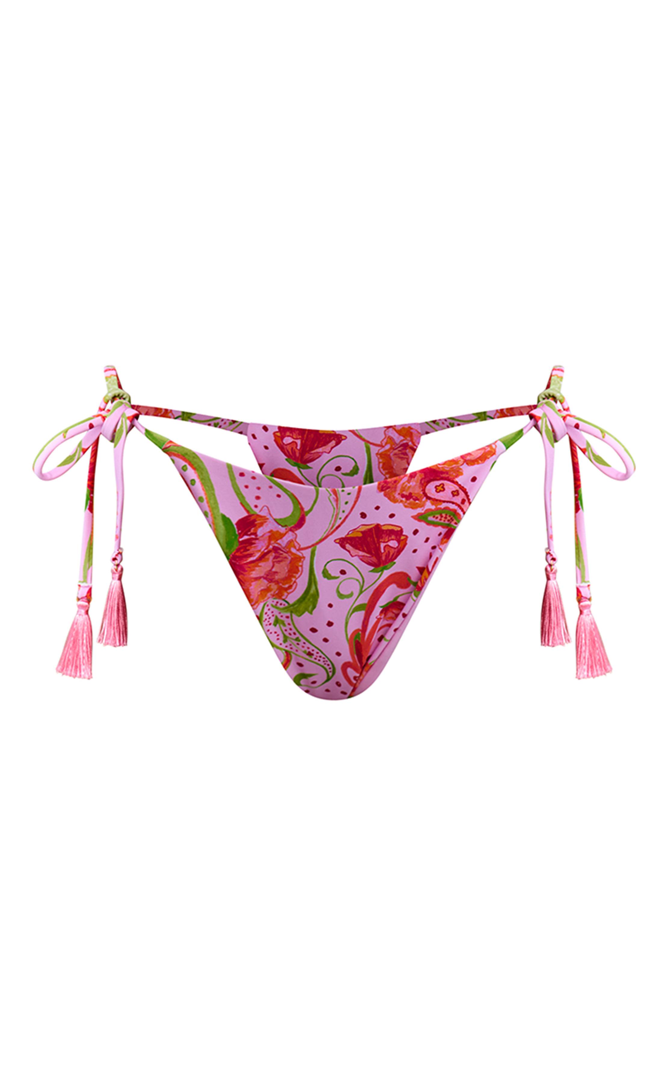 Rose Bas De Bikini À Liens Pompons Imprimé Paisley