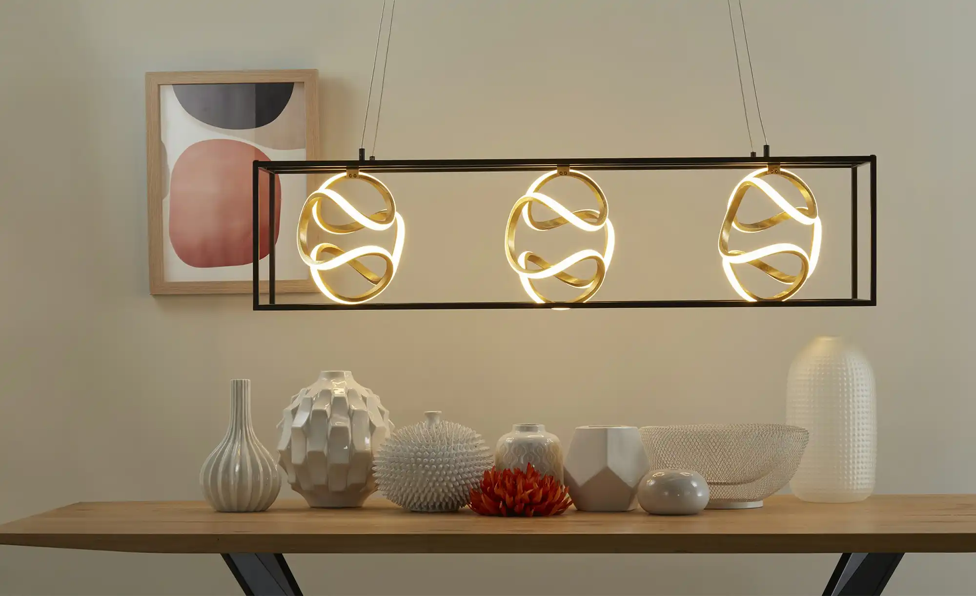 Fischer-Honsel LED-Pendelleuchte, schwarz/blattgold-optik