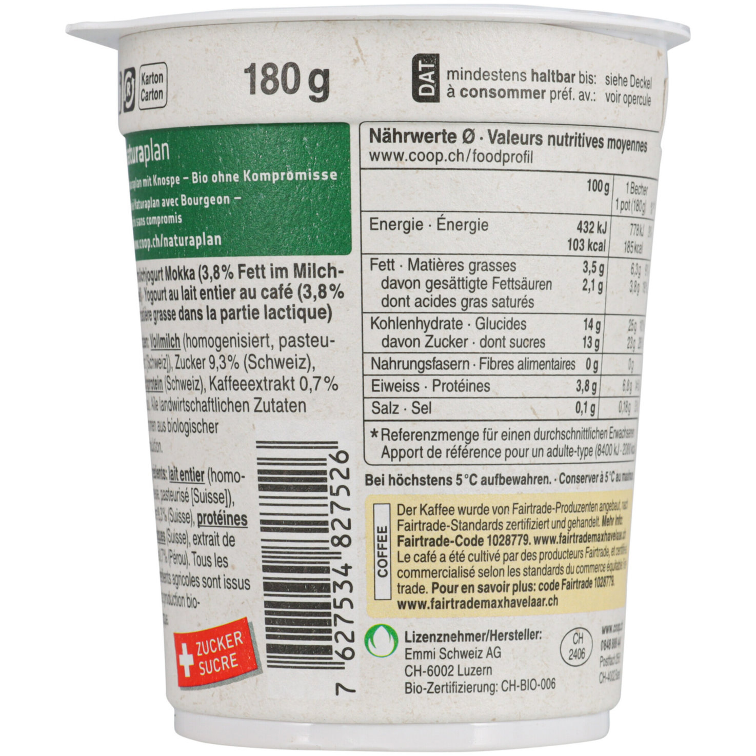 Naturaplan Bio Fairtrade Joghurt Mokka 2x180g