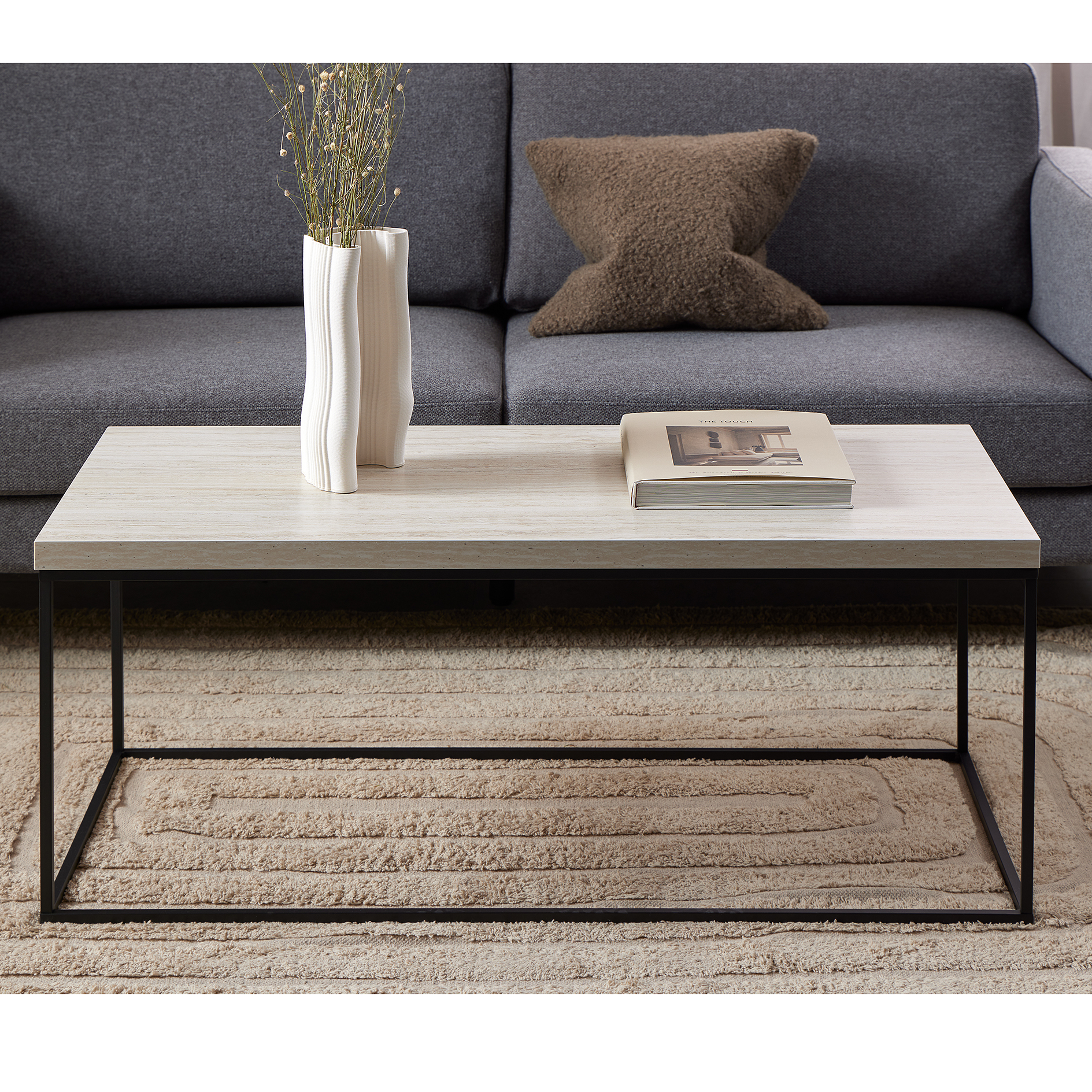 Couchtisch BAROSSA - beige-schwarz matt - 110 cm