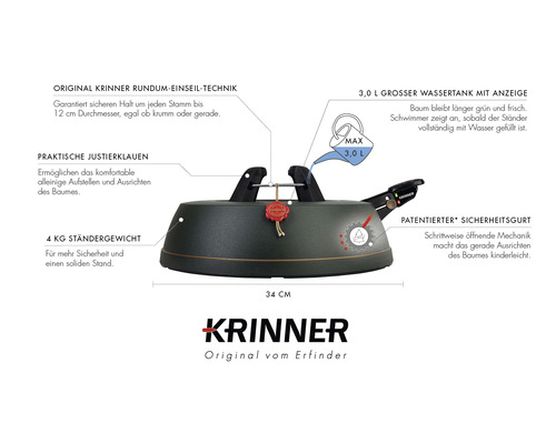 KRINNER Comfort Grip S Kerstboomstandaard, max. boomhoogte 2,2 m, max. stamdiameter 11 cm, groen