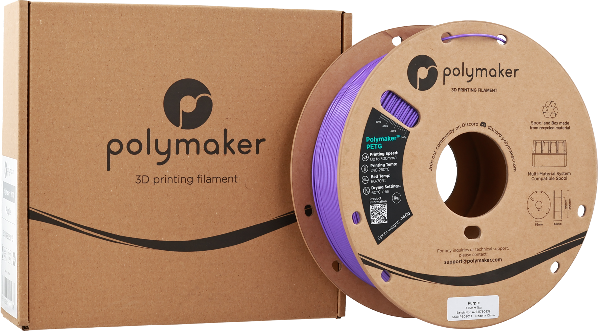Polymaker  PETG Purple, 1,75 mm / 1000 g    Robustes PETG optimiert für High Speed Druck in Purple