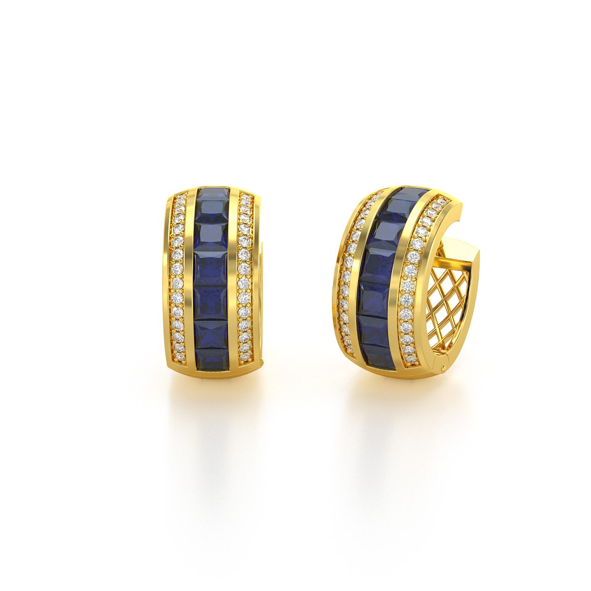 Boucles d'oreilles ADEN Or 585 Jaune Saphir et Diamants 7.35grs