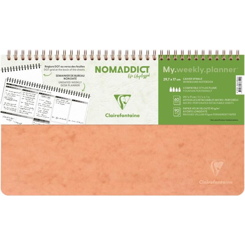 My.weekly.planner Age Bag cahier reliure intégrale en-tête 29,7x17 cm 120 pages détachables Semainier de bureau non daté et réglure DOT au verso - Tabac