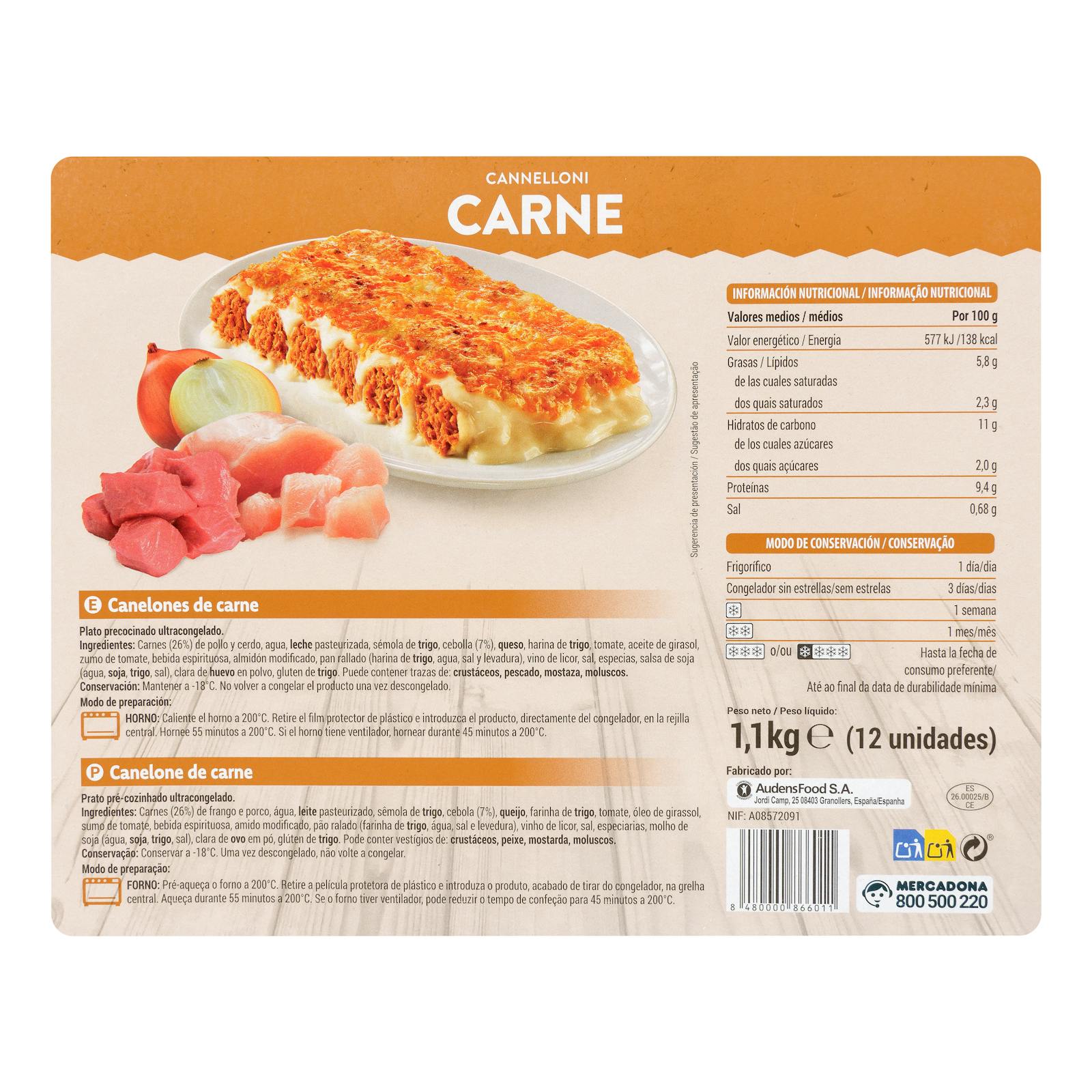 Cannellonis à la viande surgelés Hacendado