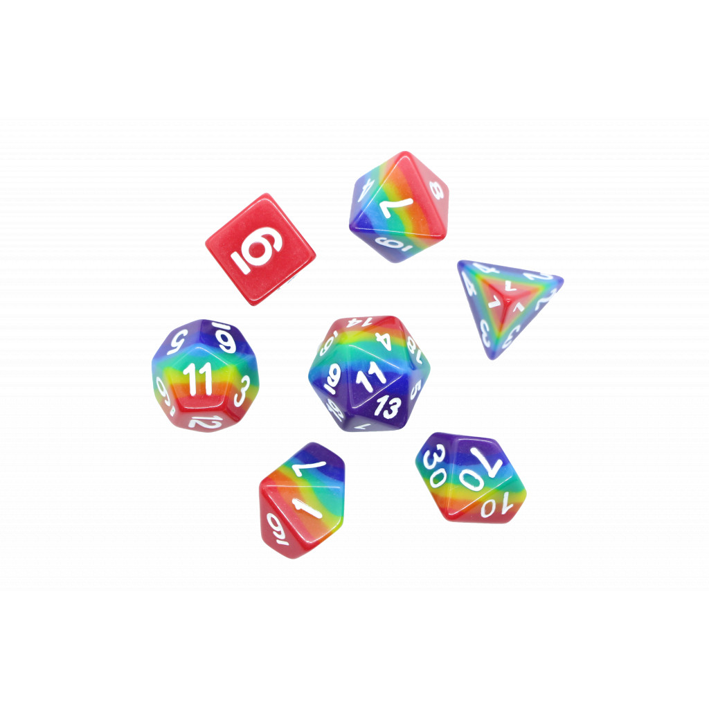 Set de dés JDR - Arc en Ciel et Blanc