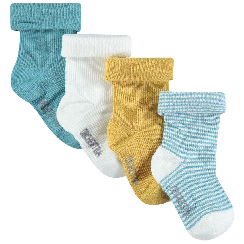 Lot de 4 paires de chaussettes côtelées assorties bleu/ocre - Vert