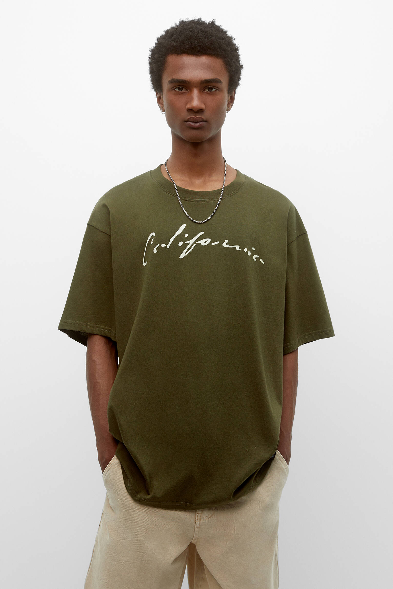 CAMISETA DE MANGA CURTA COM TEXTO - VERDE.MED
