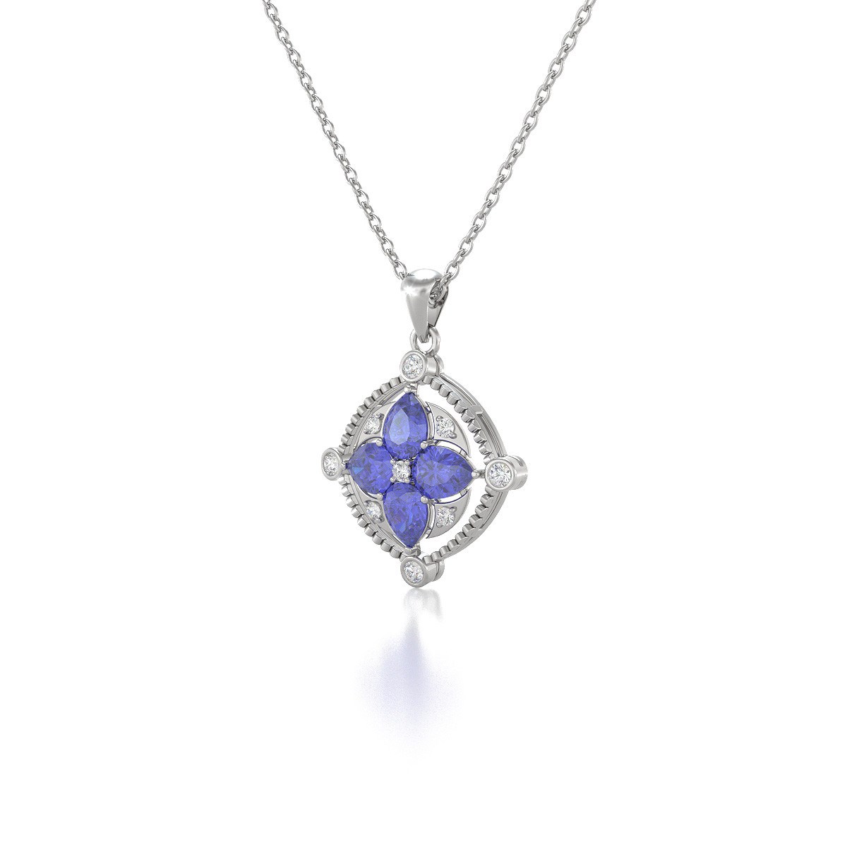Collier Pendentif Or 750 Blanc Tanzanite et Diamants - Éclat et Brilliance | Aden