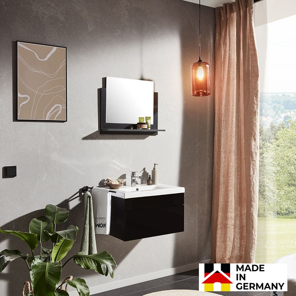 Home Deluxe - Badkamermeubelset - WANGEROOGE Zwart - Medium - incl. wastafel en complete accessoires - Wastafelbreedte: ca. 60 cm | Badkamermeubel Badmeubel Badkamermeubelset