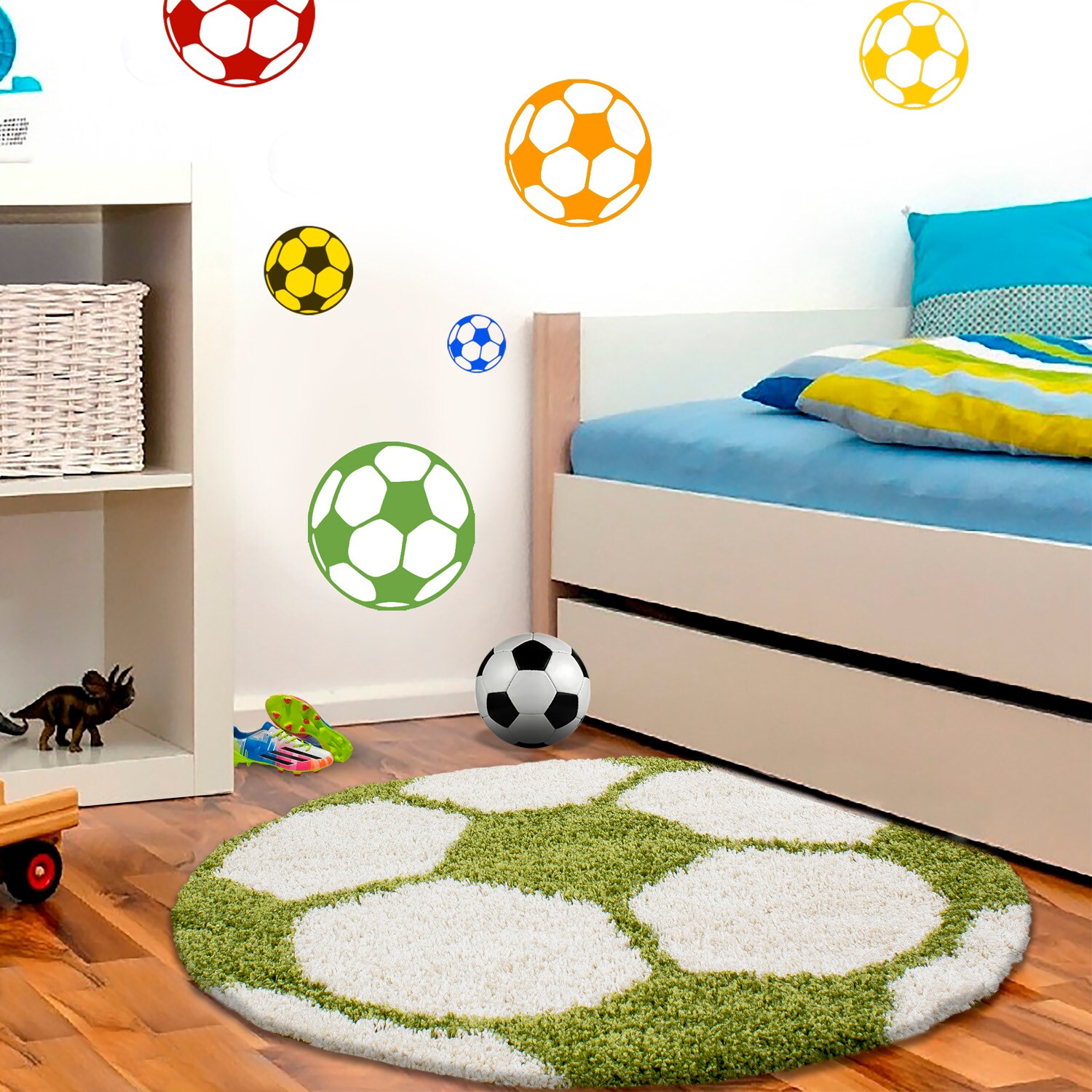 Wunderschöne Kinderteppichrund , Höhe 30 mm, Fußball Motiv