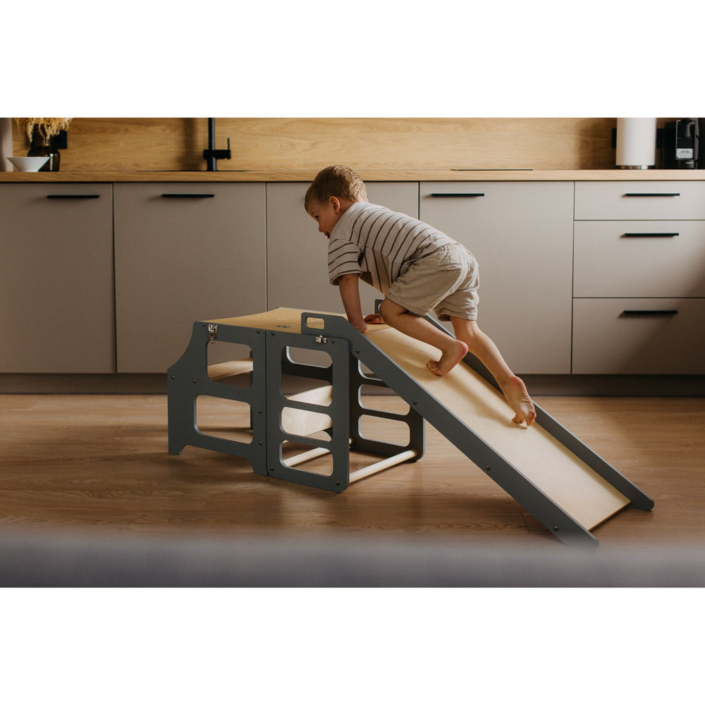 Køb Duck Woodworks Læringstårn m. Rutsjebane Grey