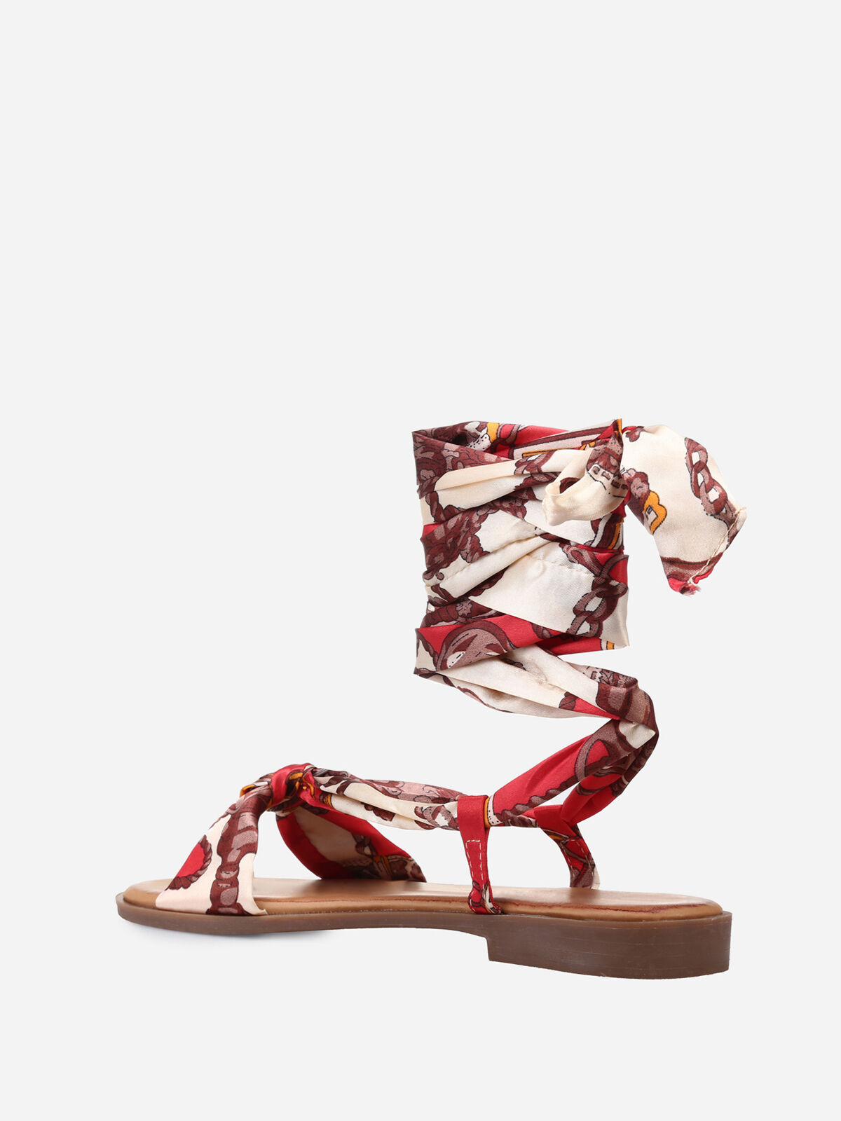 Sandales avec ruban satiné à nouer- Beige
