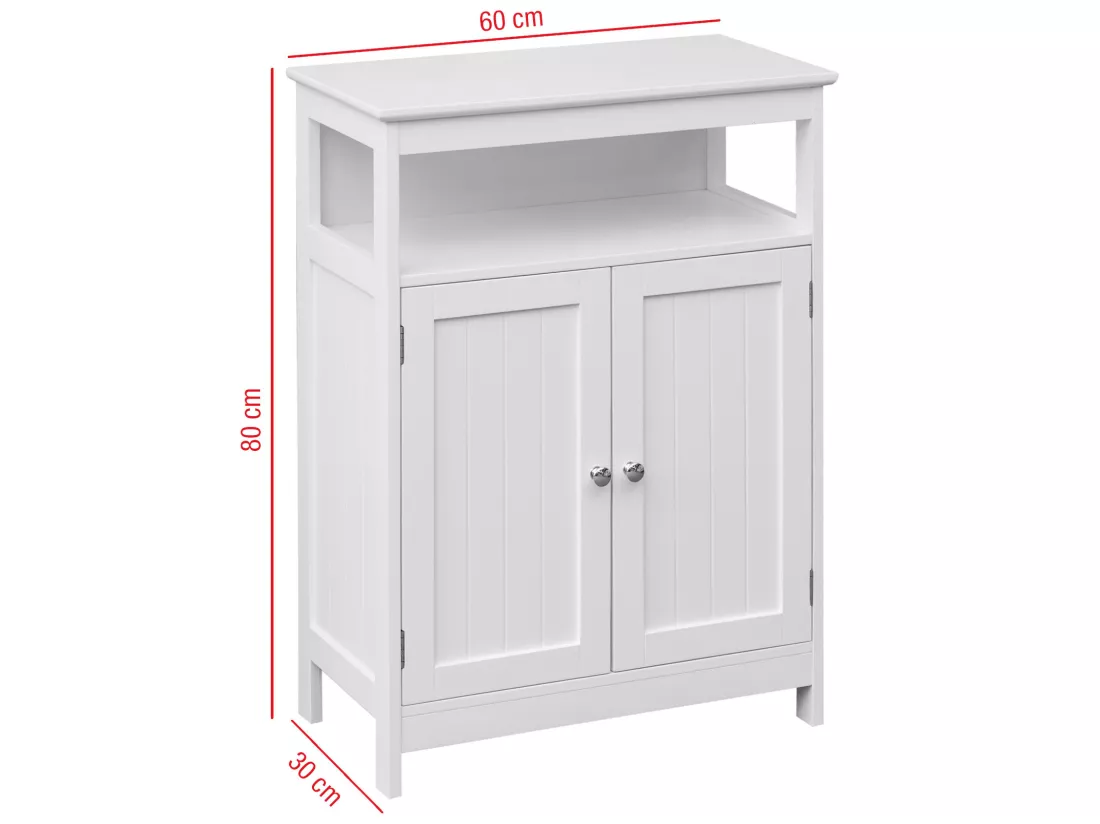 Armoire de salle de bain 2 portes et étagère en bois blanc moderne