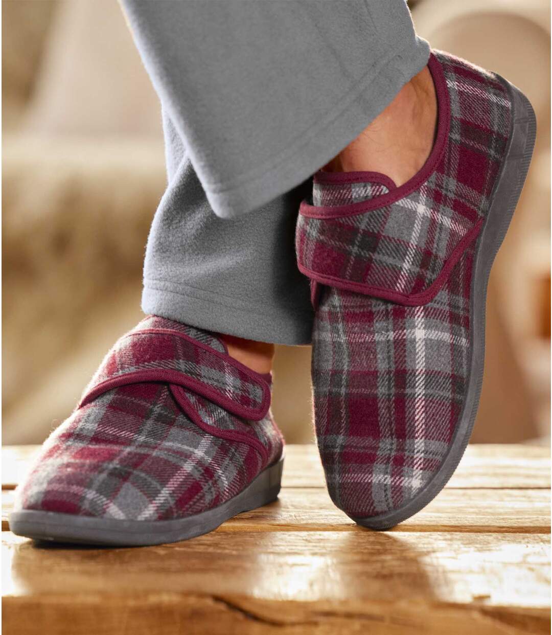 Chaussons Scratchés à Carreaux Fourrés Sherpa