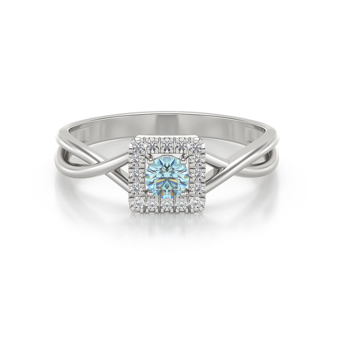Bague ADEN Or 585 Blanc Aigue-Marine et diamants 2.154grs