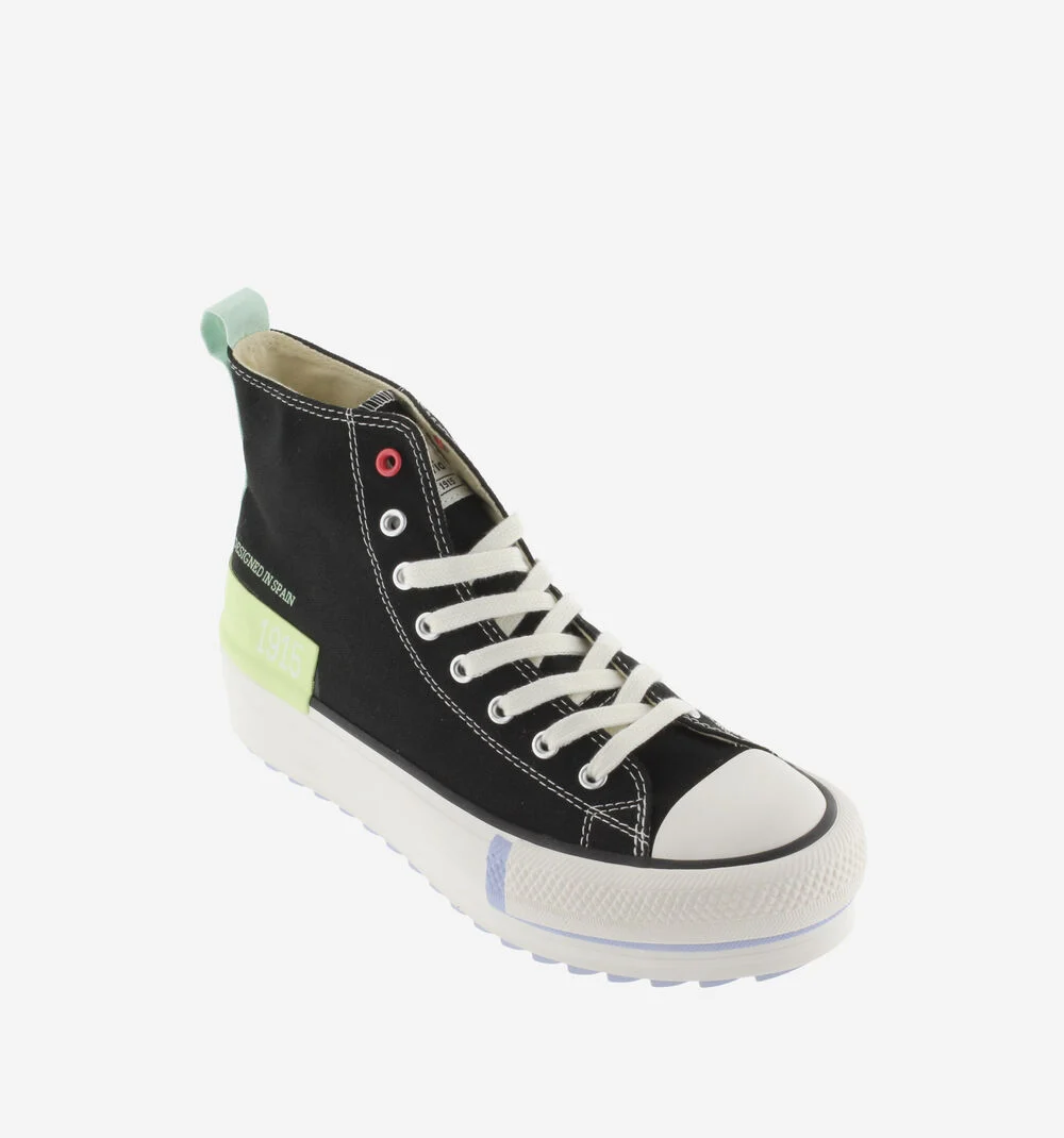 TRIBU DOBLE TOILE PIÈCES COULEUR Baskets montantes imprimé détail fluo NEGRO
