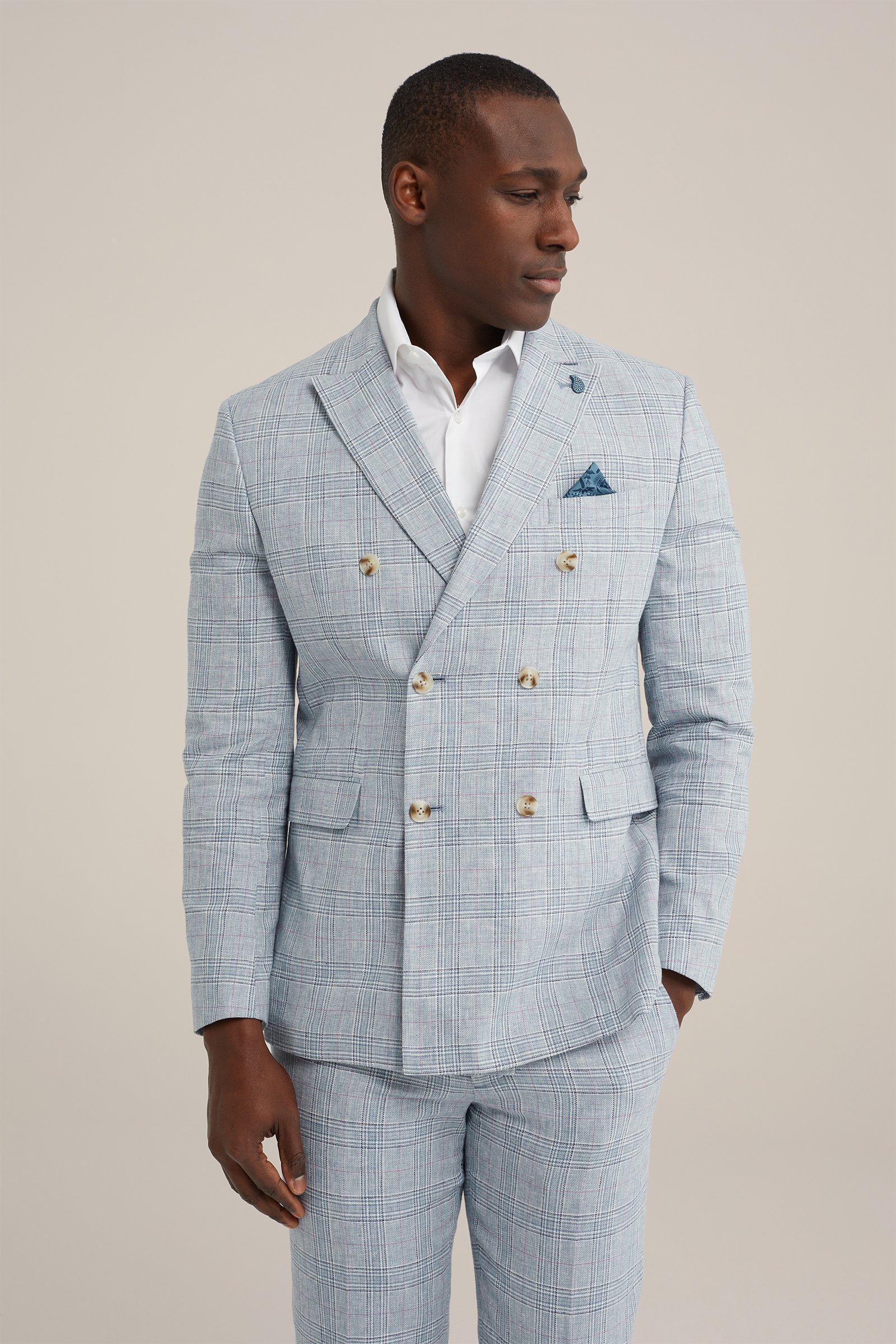 slim fit blazer van linnenmix WE Fashion Lichtblauw