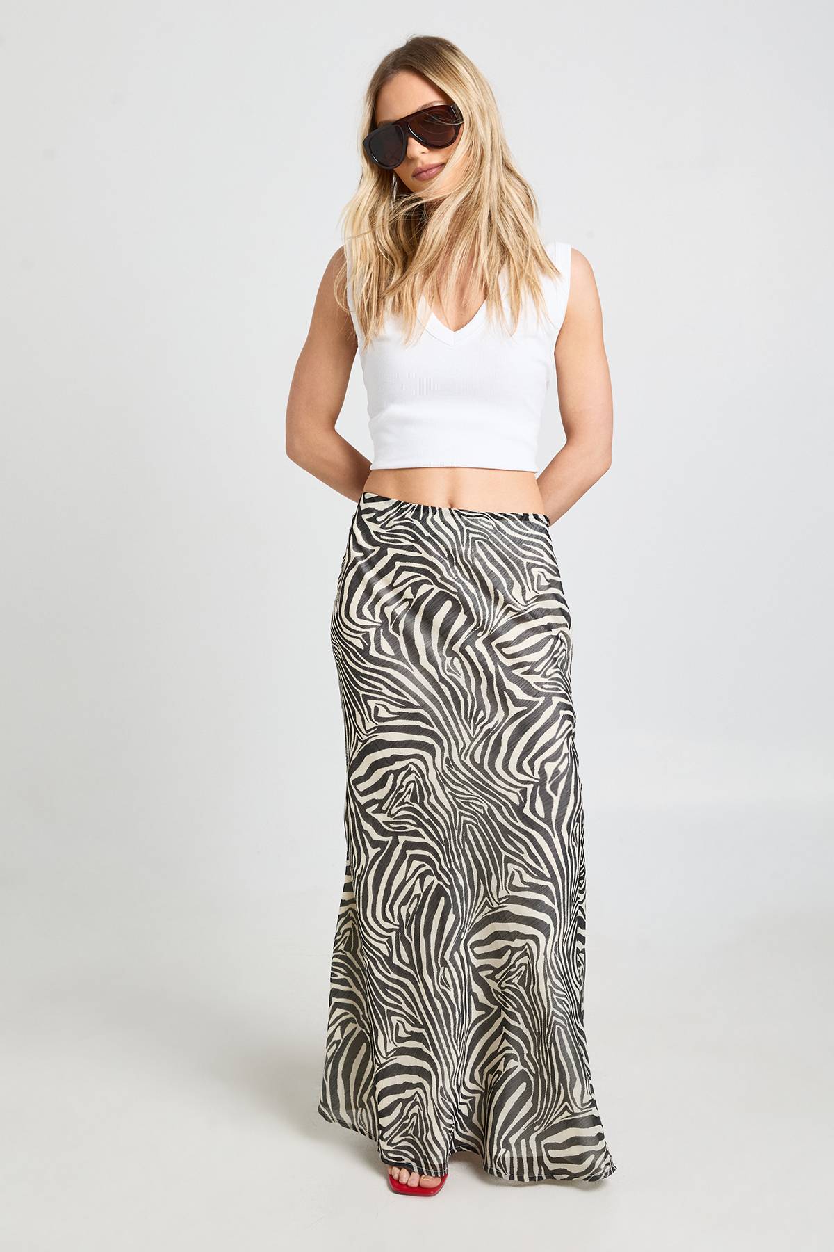 boohoo Jupe Longue En Mousseline Imprimé Zèbre Petite