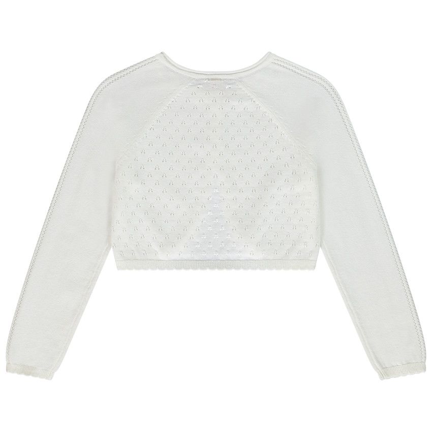 Gilet boléro en tricot ajouré pour fille - Ecru