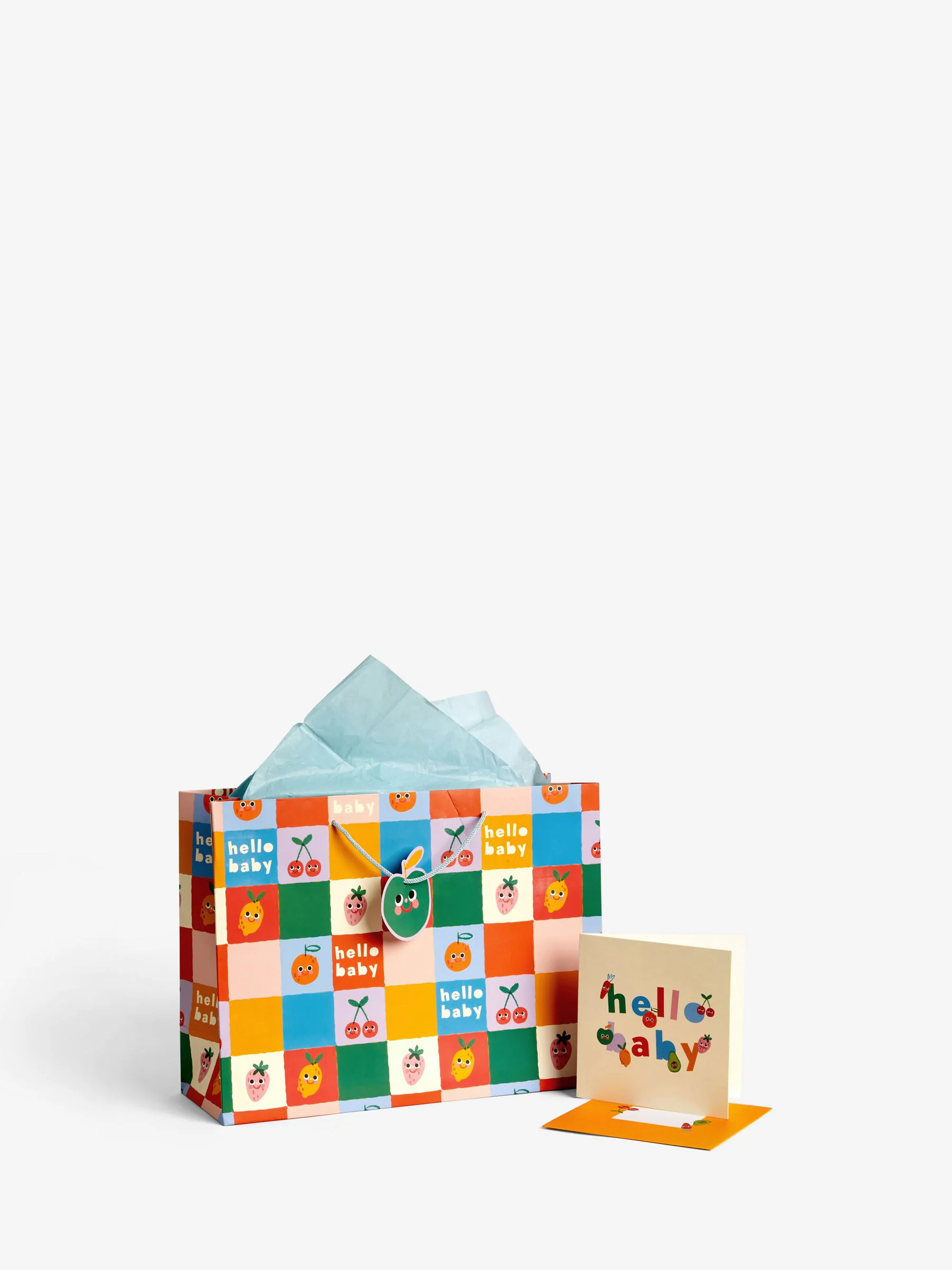 Cadeautas en kaartset met fruitmotief voor baby's