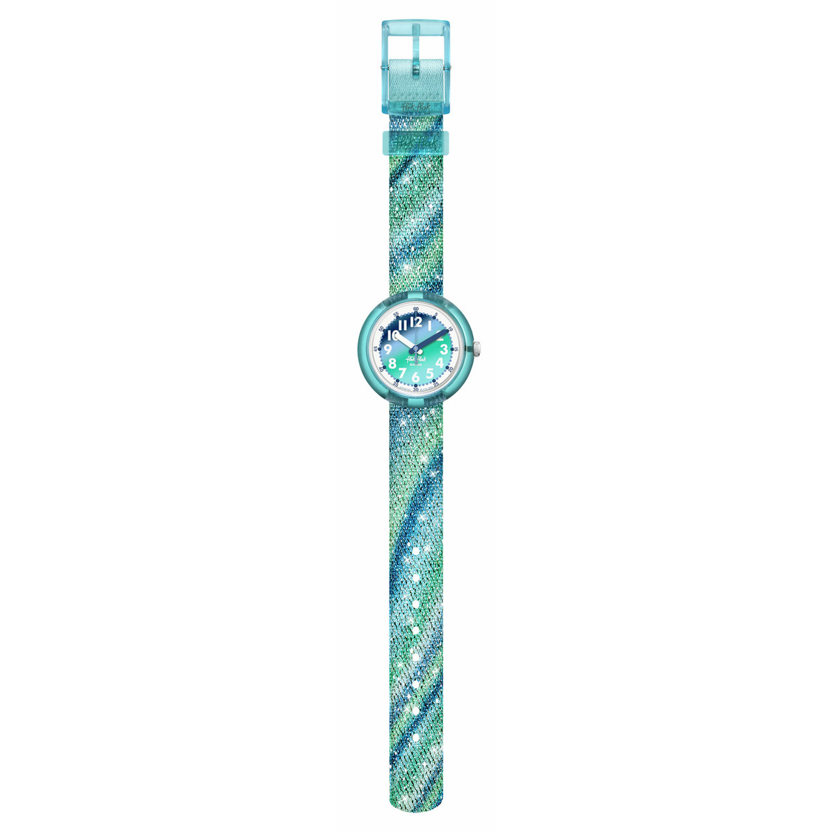 Montre FLIK FLAK Organized Chaos Frozen Rainbow enfant bracelet pet recycle bleu