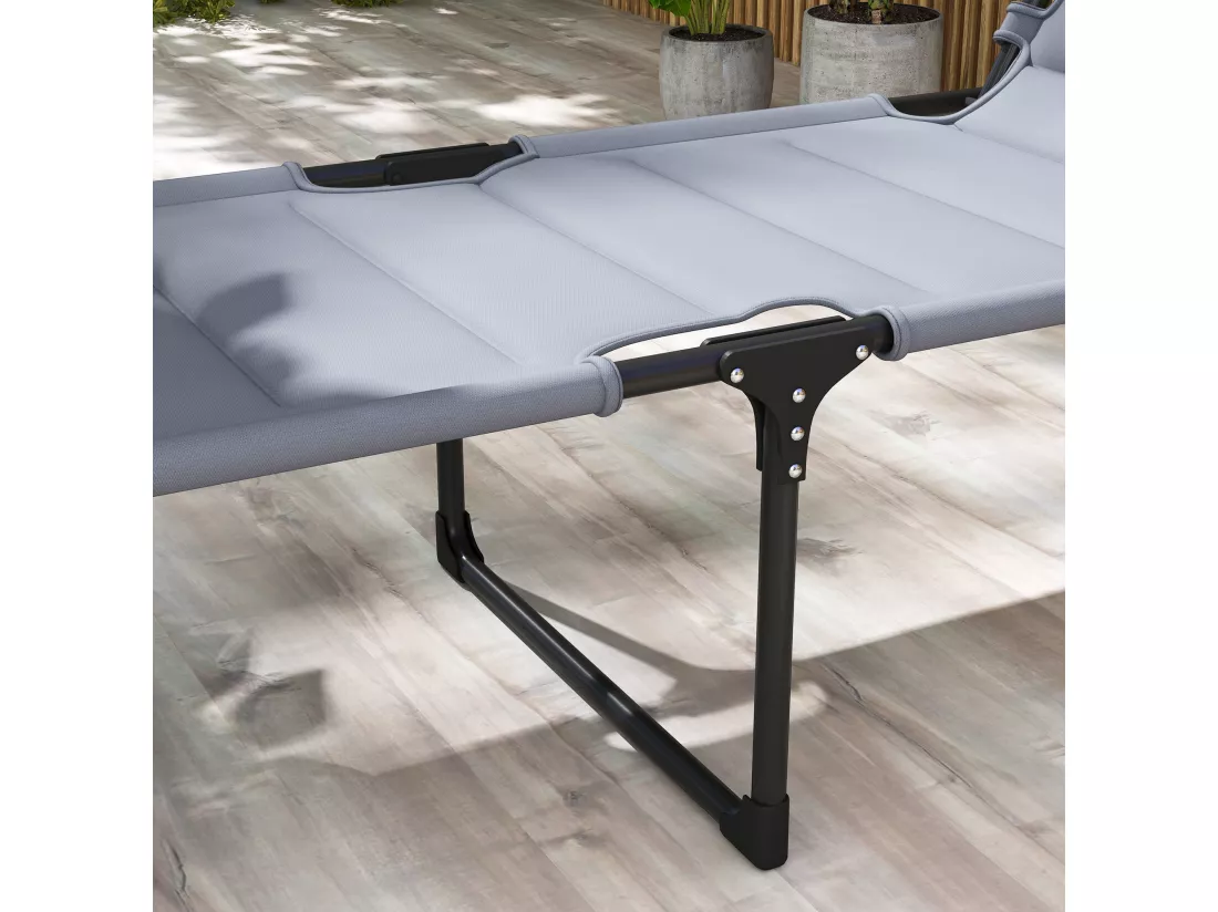 Lot de 2 bains de soleil transats pliables réglables avec pare-soleil gris