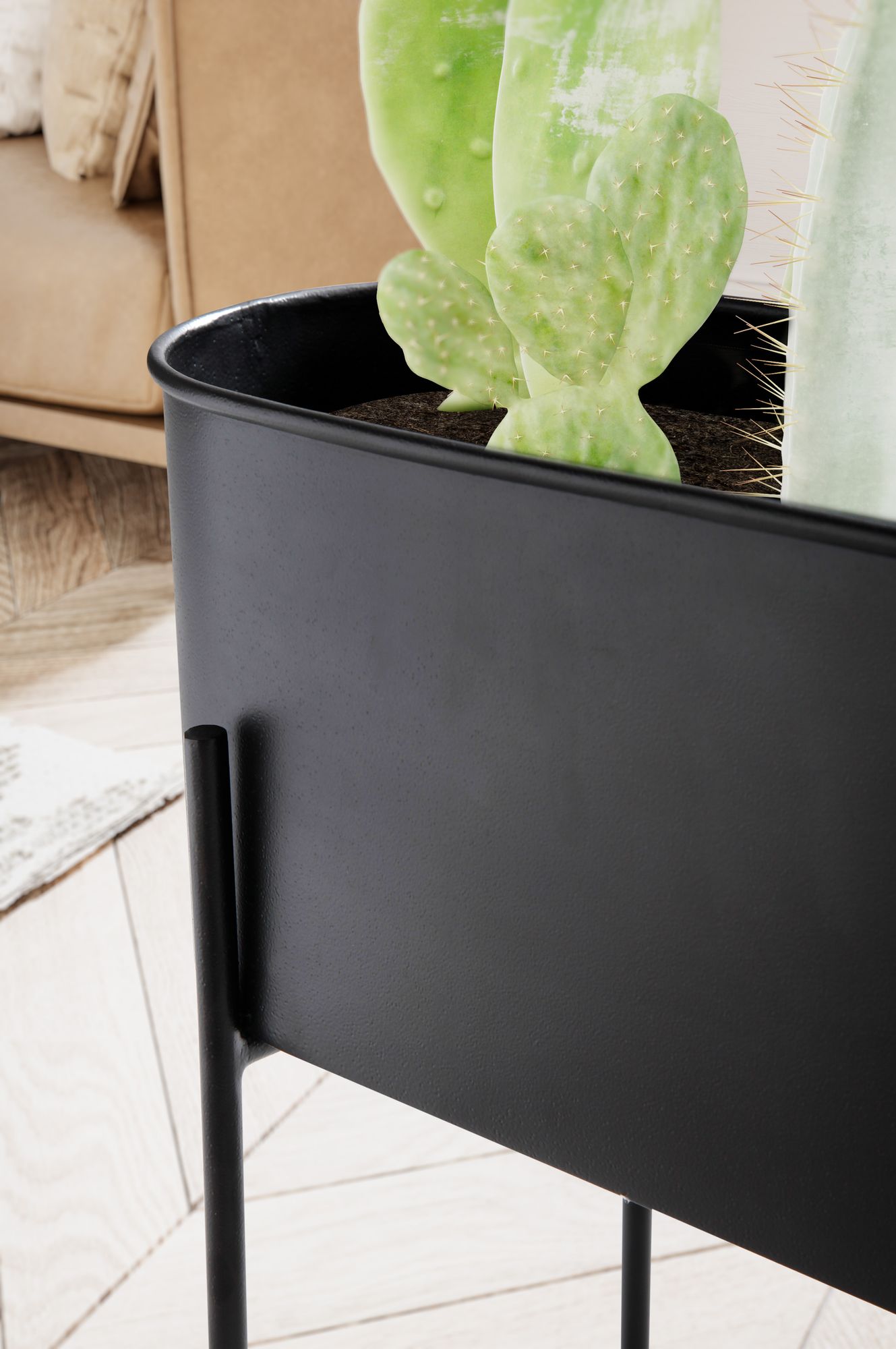 Pflanzgefäß FineBuy Pflanzenkübel 51x65x22 cm Metall Schwarz Blumentopf Indoor