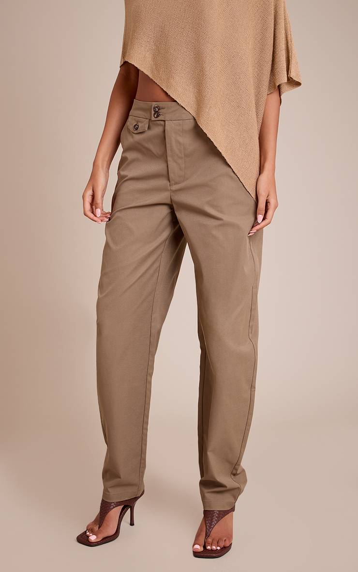 Kaki Pantalon Tissé À Boutons Pour Grandes Tailles