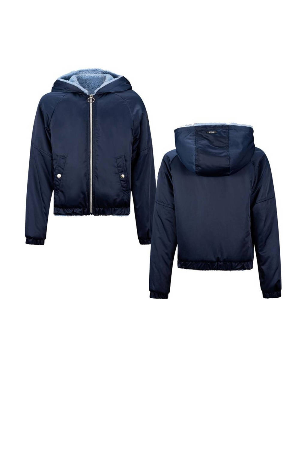 Retour Jeans reversible imitatiebont winterjas Mia donkerblauw/lichtblauw