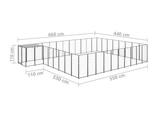 Chenil extérieur cage enclos noire 660 x 440 x 110 cm 02_0000514