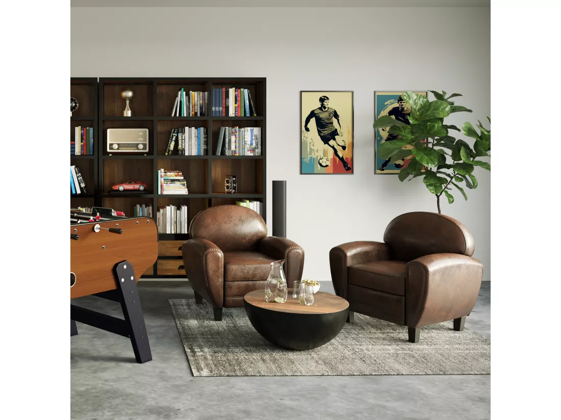 Fauteuil marron vieilli en microfibre - Club