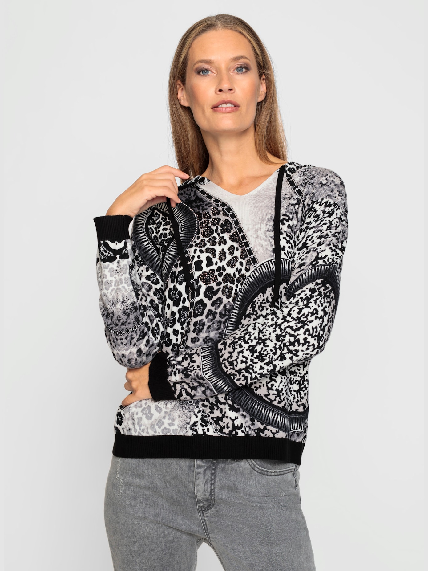 Pull imprimé mélange de motifs tendance