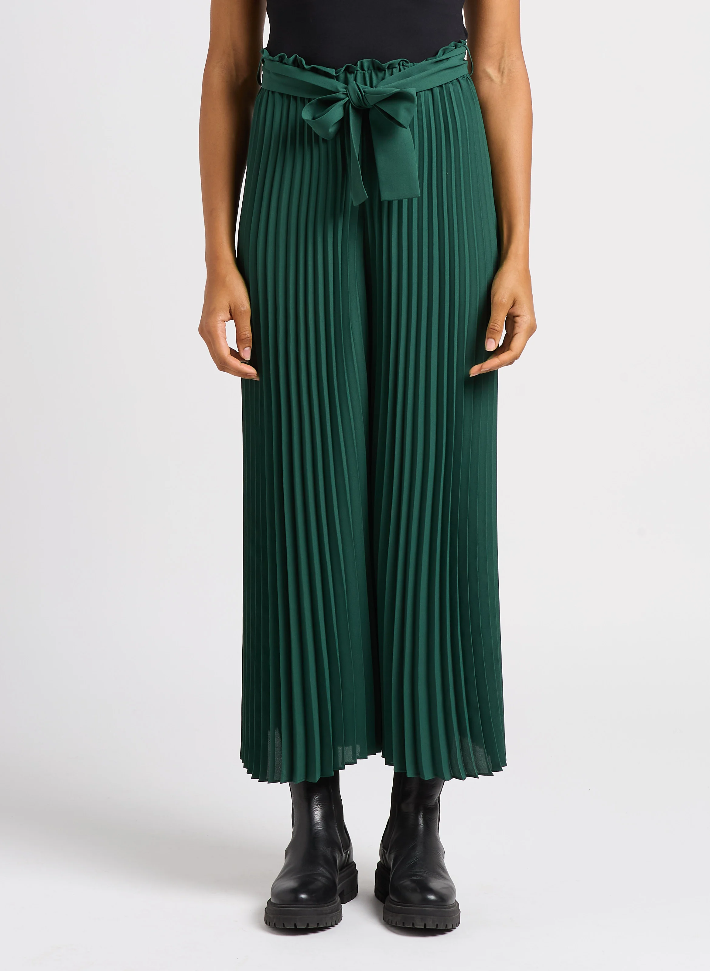 Pantalon large plissé| Vert