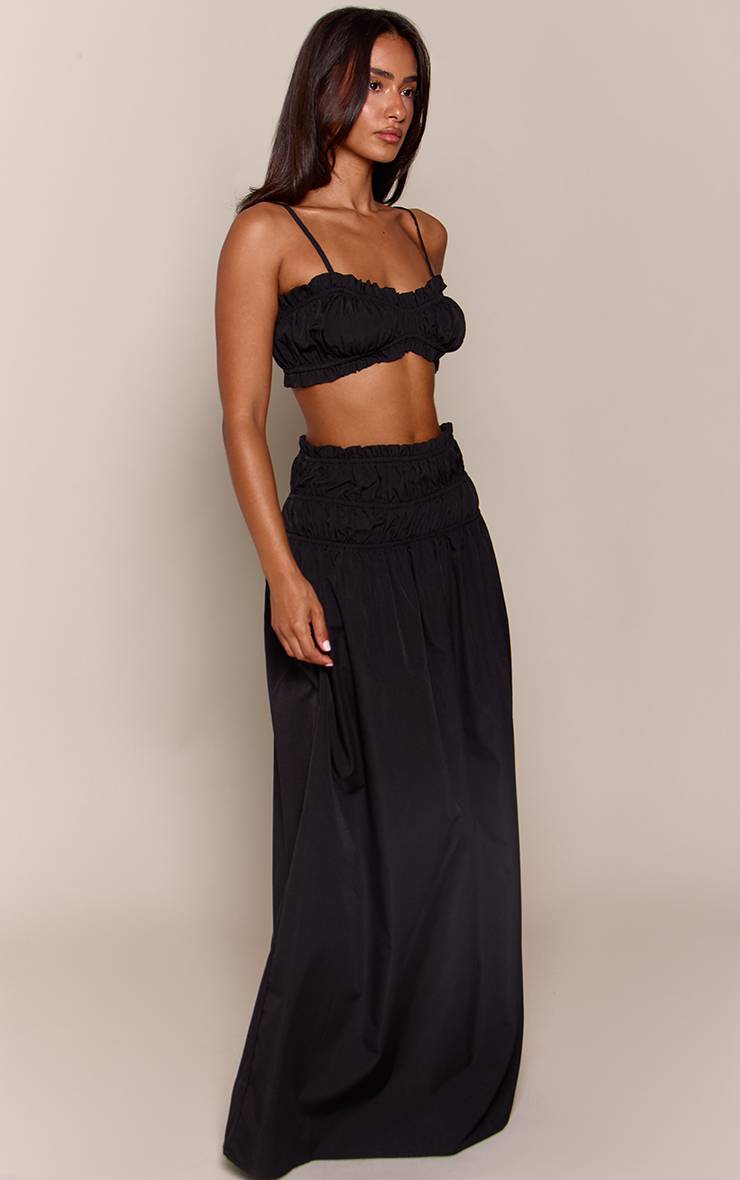 Noir Jupe Longue Tissée À Taille Froncée Et Ourlet À Volant Co-ord Petite