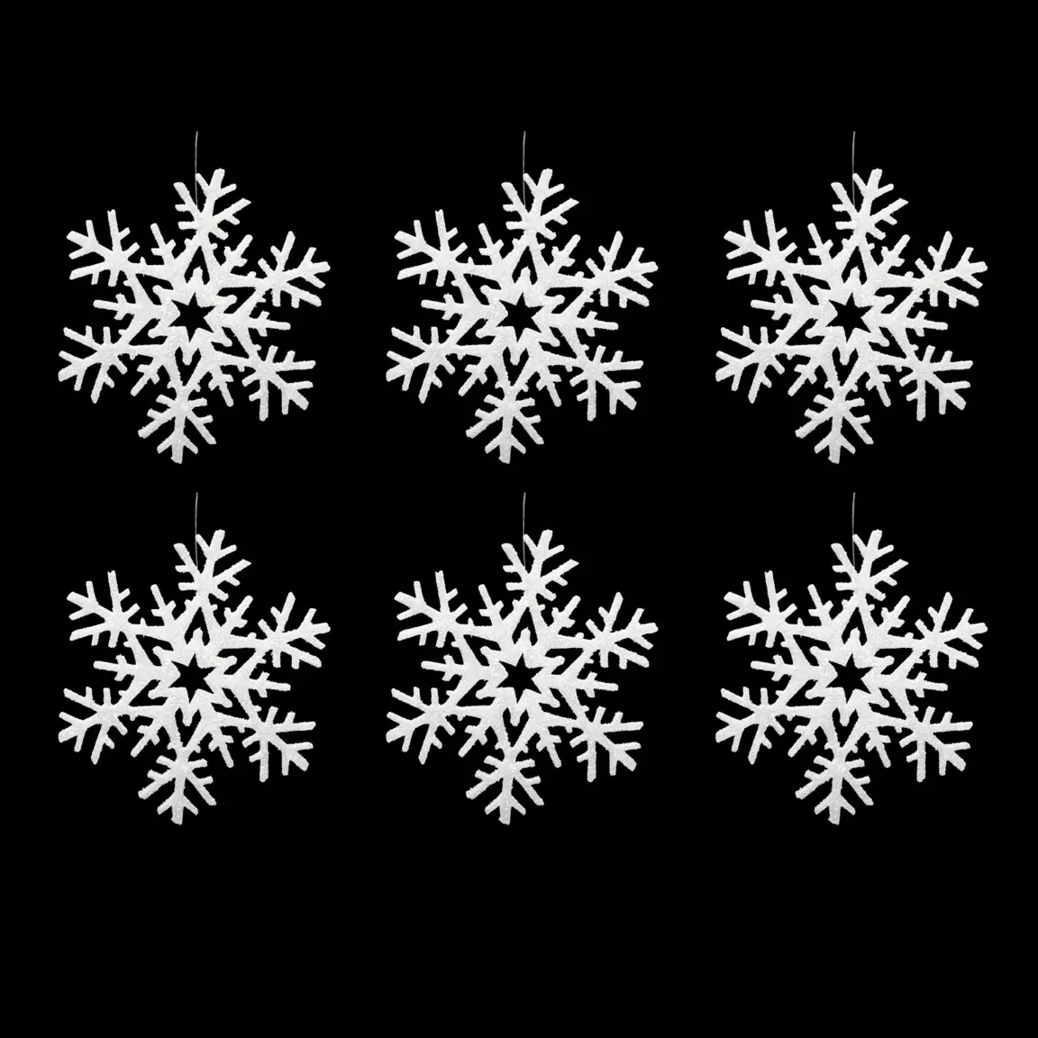 Lot de 6 flocons de Noël à suspendre (D20 cm) Pailletés Blanc