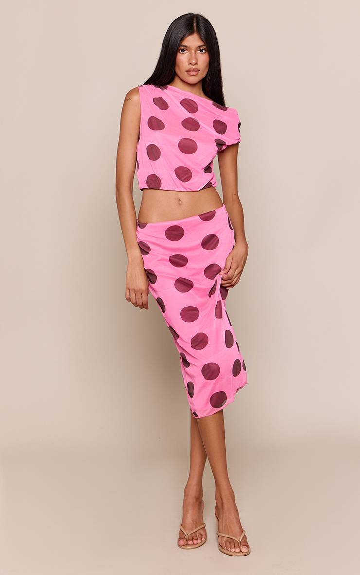 Rose Top Court Asymétrique En Mesh À Pois
