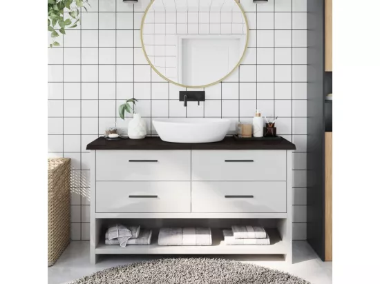 Comptoir de salle de bain marron foncé bois massif traité