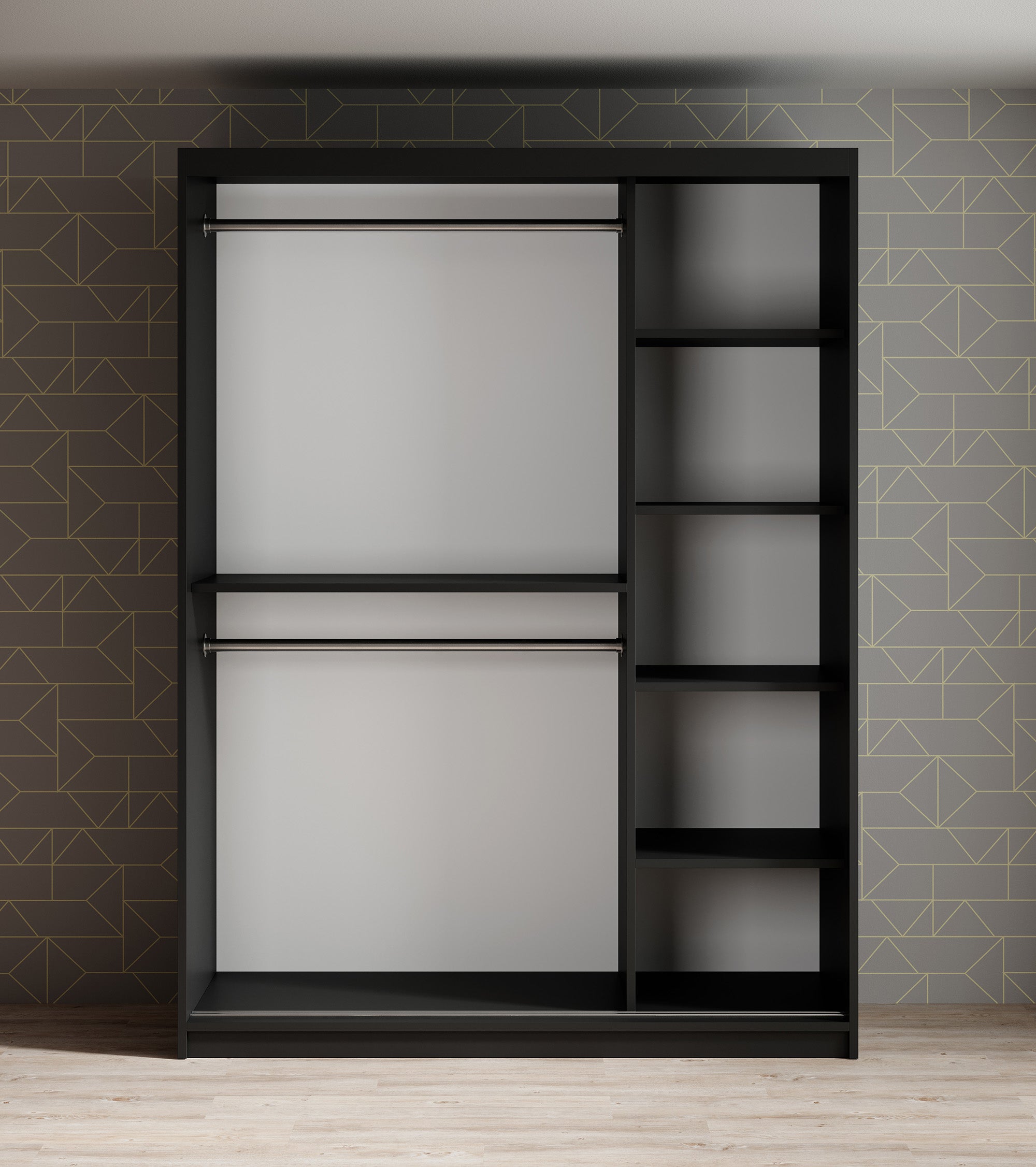 Mandalin - Kledingkast met schuifdeuren - Zwart - 150x62x200 cm