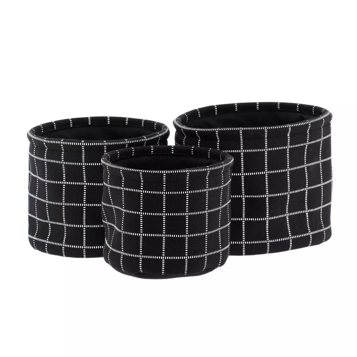 Lot de 3 paniers de rangement (H17 cm) Carreaux Noir